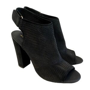 ALDO Black Perforated Suede Slingback Shooties, Peep Toe Block Heel Size 10